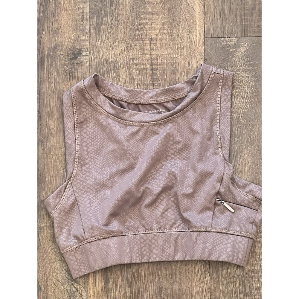 Tahari Sport Cami Sports Bra Size Medium Taupe Tonal Snake Print Athleisure Wear